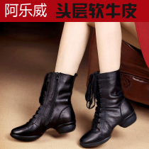 Dance shoes womens real leather square dance autumn and winter velvet thickened sailor dance boots Dance shoes womens winter thick-soled dance boots