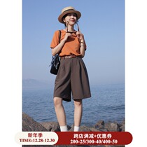 Ouyang Xi summer five-point casual pants 2021 New High waist slim shorts straight wide leg pants belt