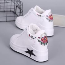 Increase the height of womens 2020 spring and autumn new embroidery sports white shoes lace-up Korean fashion casual shoes white shoes