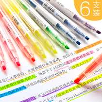 Del fluorescent marker pen color mark key small set Japanese and Korean hipster students with silver light to take notes Yingyin straight liquid cute double head thickness set of light color system straight liquid pink