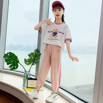Girls net red suit 2021 new summer dress Western style female big child sports trend 12-year-old girl fashion two-piece set