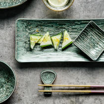 Creative ceramic tableware Cang Lan retro Pu sushi plate long plate fish plate round dish dish dish dish bowl sauce dish