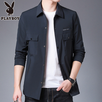  Playboy spring new mens jacket lapel slim-fit top mens middle-aged and young trend casual jacket