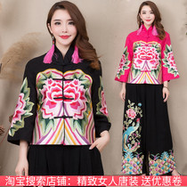 2019 New ethnic style womens autumn dress Chinese embroidery short long sleeve coat top casual retro Tang women
