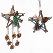 Pine cones wood chips dried branches hanging kindergarten ornaments Christmas rattan rings Rattan rings Mediterranean pastoral wall ornaments