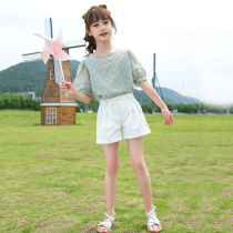 Girls foreign style casual set two-piece summer dress Zhongda children 7 childrens fashion Korean version of net red shorts short sleeves 3-9