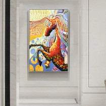 Modern simple hand-painted oil painting porch living room abstract hanging painting hotel restaurant large size vertical mural animal horse