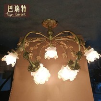 Barrett hot-selling European-style all-copper leaf-shaped branch-shaped grape leaf glass flower lamp head antique chandelier Y