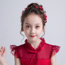 Girls red floral headdress jewelry childrens performance clothing accessories princess skirt hair accessories headband hair hoop flower girl wedding dress headgear