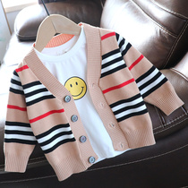Clear Cabin Baby V Collar Knit Cardiovert Boy Striped Sweater Jacket Child baby Han version Leisure 1555