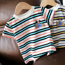 Baby striped short sleeve T-shirt 2022 boy summer clothing blouse child Korean version foreign air half sleeve undershirt 1631