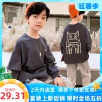Boys sweatshirt spring autumn clothing new fake two blouses foreign air children Long sleeves T-shirts Mens 4-12-year-old set head wave cool