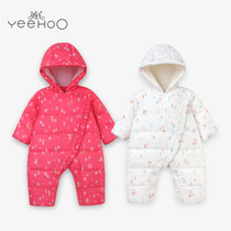 British baby jumpsuit female treasure autumn and winter cotton hooded hat