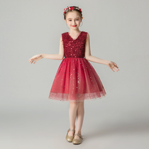 Little flower girl wedding princess dress Girl little girl Western style puffy yarn birthday childrens dress piano performance suit summer