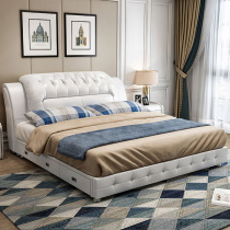 Tatami leather bedside layer cowhide modern simple double bed Light luxury master bedroom Nordic storage wedding bed furniture