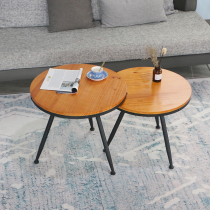 American wrought iron wood round coffee table side a few light luxury Creative Assembly living room leisure log small round table coffee table