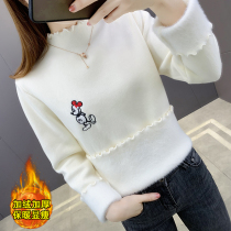 Integrated suede lady Agaric Side Sleeve Head Sweater autumn winter clothing 2022 New gush thickened beating undershirt warm and thick