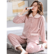 Winter Style Pyjamas Woman 2021 New Coral Suede Thickened Garnter Warm Flannel Ladys Home Suit Suit