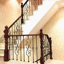 Solid wrought iron solid wood stair handrail modern simple light luxury indoor balcony railing finished column Villa manufacturers