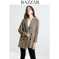 2021 autumn new Korean version of the waist retro plaid small blazer womens medium-long British plaid small suit