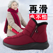  Waterproof non-slip cotton shoes winter Beijing old cloth shoes warm plus velvet flat-bottomed mother middle-aged and elderly high-top cotton shoes