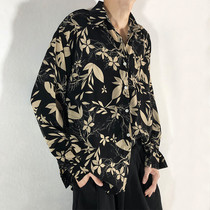 Retro dark print shirt Korea East Gate niche design hanging Chiffon tree leaf pattern long sleeve shirt