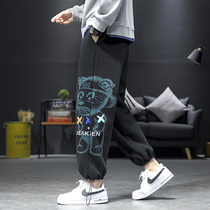 Sweat pants mens trendy brand loose sports pants spring graffiti Korean version of the trend fat big size draw rope toe casual trousers