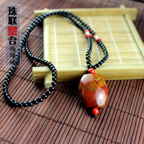 Fuxin Agate Xuanhua Warring States Red Lezi long necklace male lady first Jewelry pendant barrel plant