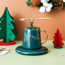 Christmas gift elk head gilt coffee cup spoon couple set ceramic mug office tea cup