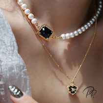 PP ornament retro black jewel necklace female summer light extravagant and small crowdlayer neck chain accessories Temperament Pearl Lock Bone Chain