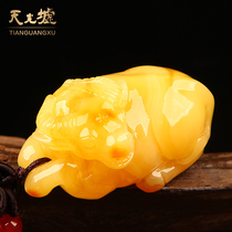 Tiangguang Xu natural amber beeswax Zodiac cow pendant yellow honey amber pendant men and women pendants gift with certificate
