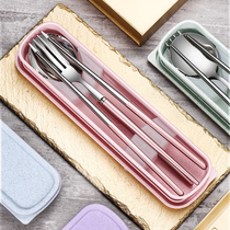 Chopsticks spoon set portable tableware three-piece set long handle with fork for students adult creative cute lunch box