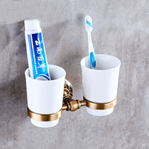 Bathroom cup holder Space aluminum ceramic mouthwash cup Antique toothbrush cup holder Wall-mounted toothbrush holder set tooth cup pendant