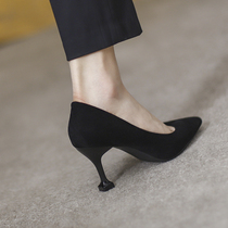 High heels womens 2021 spring and autumn season new black versatile fine heel professional work shoes shallow pointed single shoes women