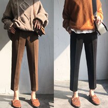 Wool Harlan pants womens spring and autumn and winter 2021 new cigarette tube pants straight nine points loose suit radish small feet casual