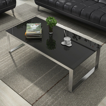 Modern simple tempered glass side few living room office stainless steel coffee table small apartment creative black and white coffee table table