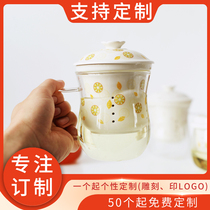 Original flower tea cup transparent cup high temperature resistant glass cup tea water separation tea cup office cup ceramic cup with lid