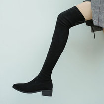 2022 spring new womens shoes European and American Inn genuine leather display slim leg boots flat bottom elastic boots long boots over knee-female boots