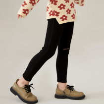 Pear small leisure girl 2021 Winter new fashion tide children warm plus velvet feet outside wearing wild leggings
