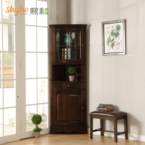 American solid wood corner cabinet living room triangle cabinet wine cabinet lockers wall cabinet side cabinet cherry wood water paint Xi he