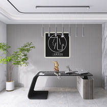 Office Front Desk Image wall integrated board imitation wood grain grille plate LOGO background wall buckle plate beauty salon wall panel