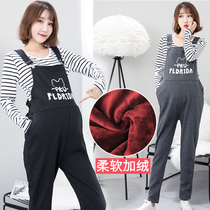 Pregnant womens bib suit autumn and winter velvet thickened 2020 fashion models spring and autumn pregnancy belly pants pants winter clothes