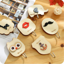 Creative cartoon wooden non-trace adhesive hook kitchen paste wall hanging hook bathroom wall rear door strong adhesive hook