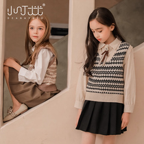 Girls college style shirt vest three-piece 2021 spring dress new foreign style childrens shirt skirt