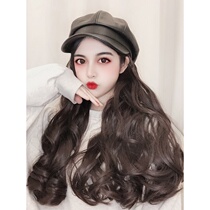 Hair cap one-piece Korean version detachable fashion net red hat super fire womens autumn trend Long with curly big waves fake hair