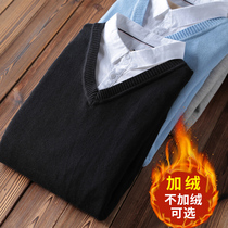 Fake two mens sweater plus velvet padded shirt collar warm clothes autumn and winter trend shirt lead base sweater