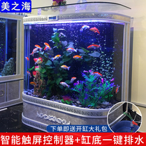 Round ecological goldfish tank Aquarium Living room custom bottom filter free water change European floor-to-ceiling household vertical large
