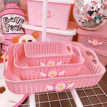 Cute Girl Heart Woven Minimalist Containing basket Collation Miscellaneous Tabletop Containing basket Imitation Vine-made plastic Cosmetics