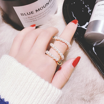 Net red with sweet temperament Joker geometric personality creative fashion spiral Pearl Ring Ring celebrity jewelry