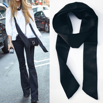 Simulation silk scarf Slender strip streamer belt Wild solid color scarf Black wide wild personality clothing accessories
